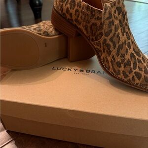 Lucky Brand Animal Print Brown Ankle Boots